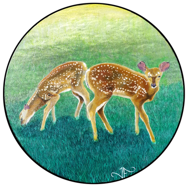 A Couple of Fawns Who Were Up To No Good Oil over Acrylic